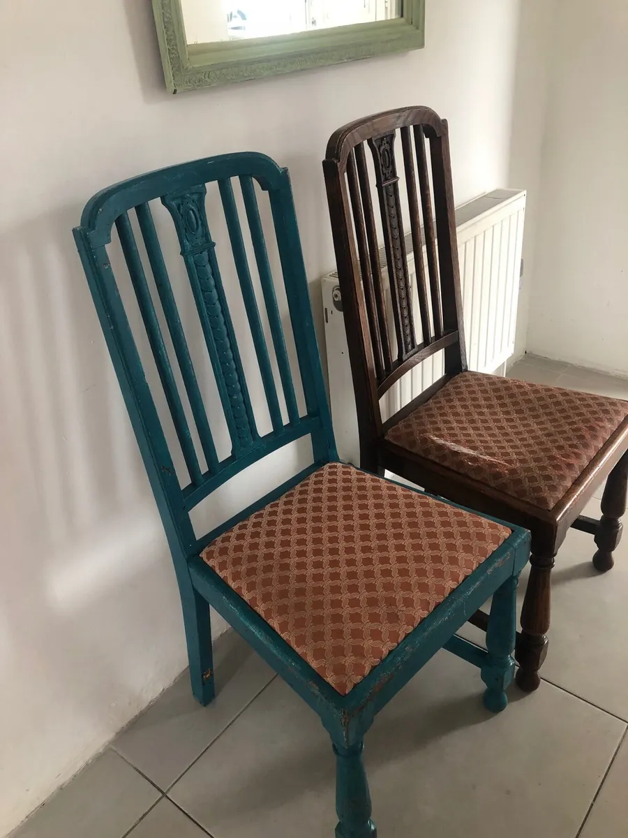 Pair of Oak chairs one painted one not. - Image 1