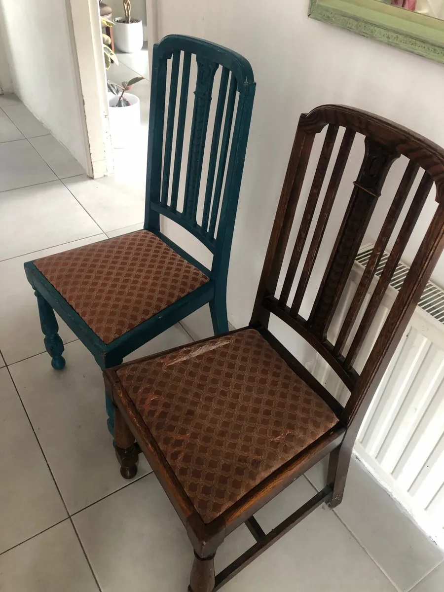 Pair of Oak chairs one painted one not. - Image 2