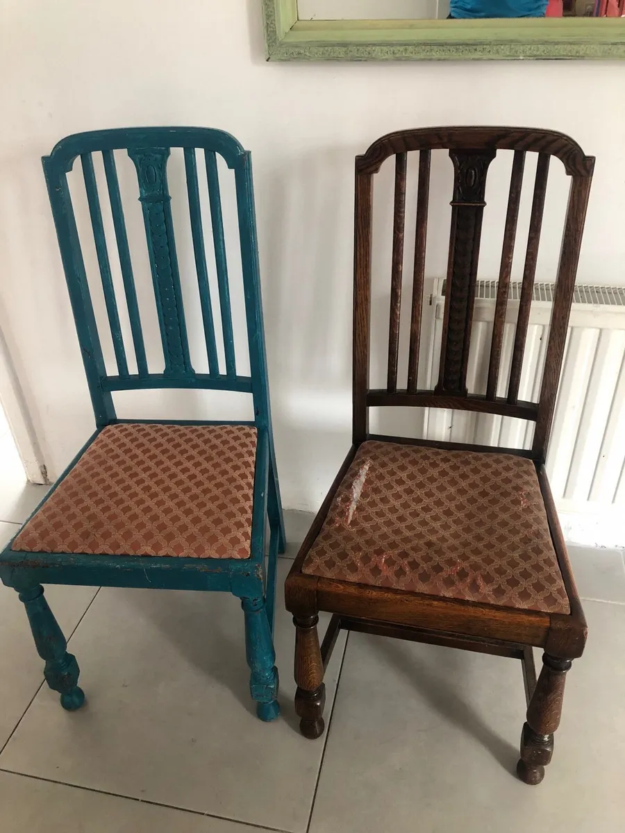 Pair of Oak chairs one painted one not. - Image 3