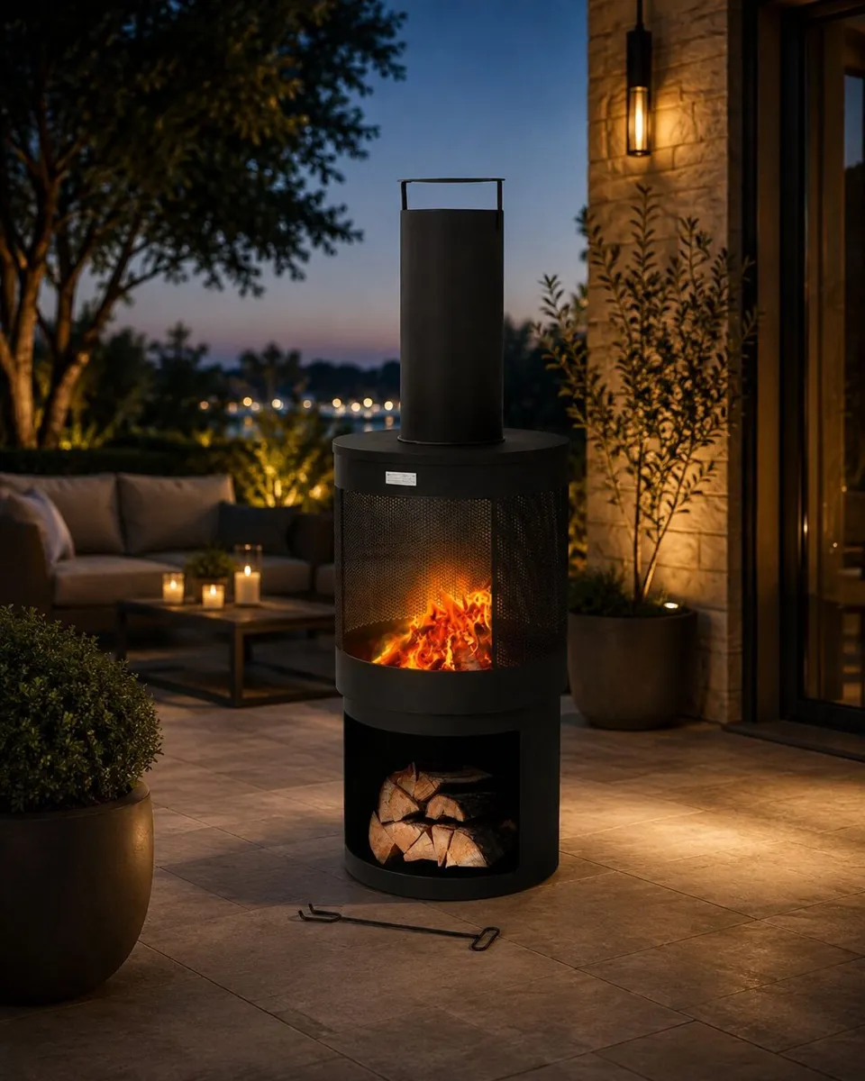 Tall Outdoor Garden Fireplace with Chimney and Pok - Image 2