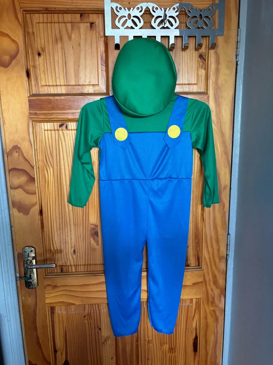 Kids Boys Luigi Costume Plumber Fancy Dress M 6-8 - Image 1