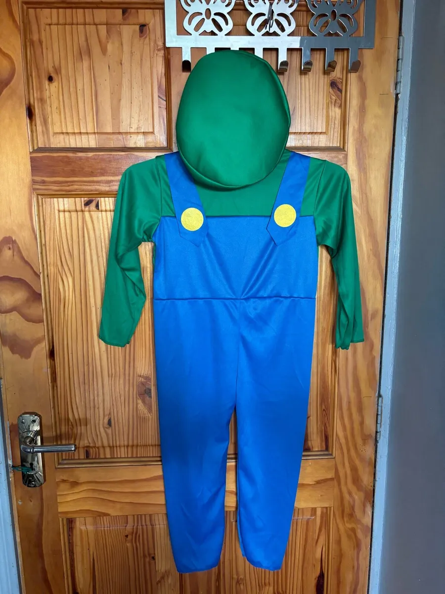 Kids Boys Luigi Costume Plumber Fancy Dress M 6-8 - Image 2