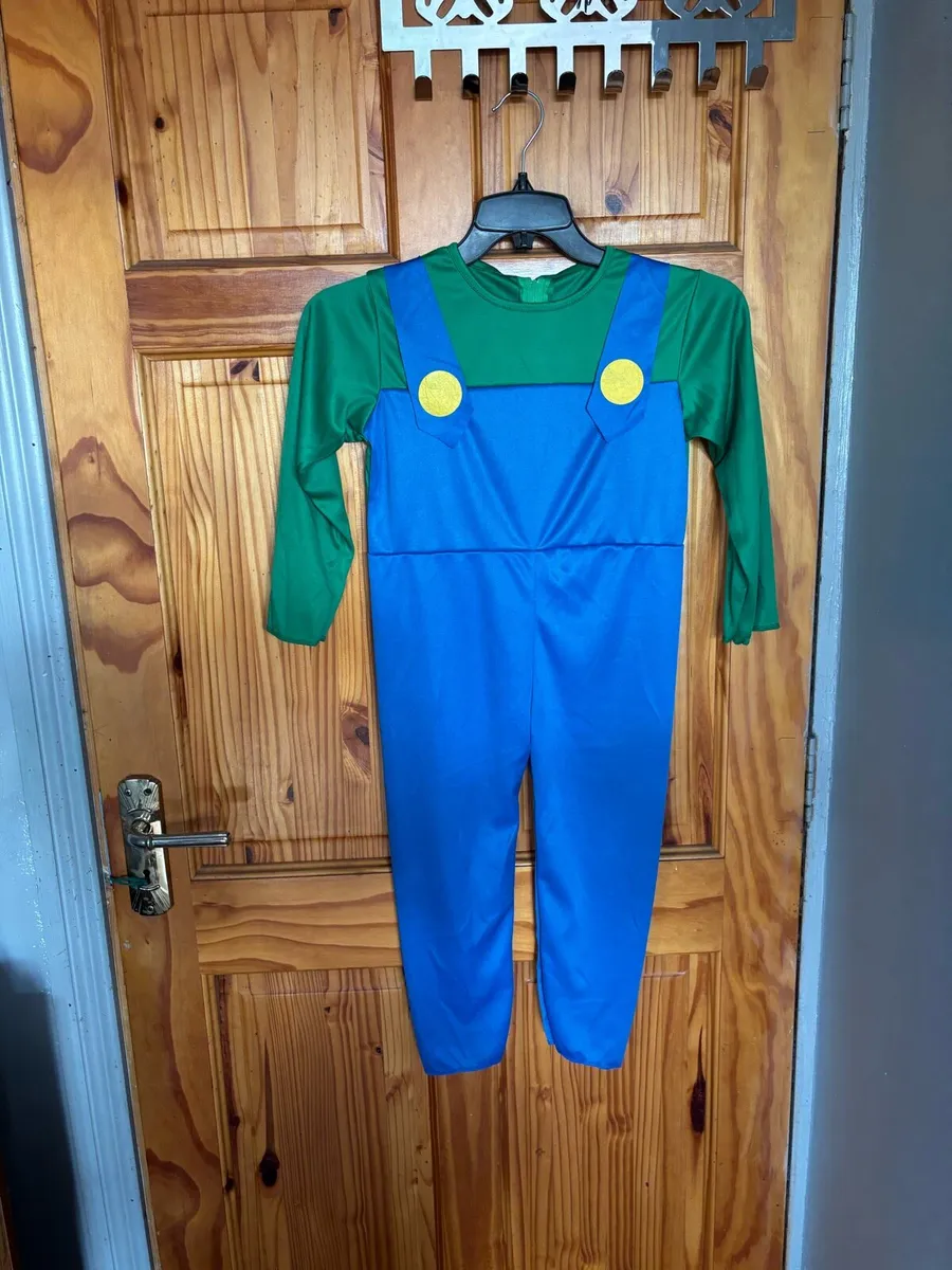 Kids Boys Luigi Costume Plumber Fancy Dress M 6-8 - Image 3