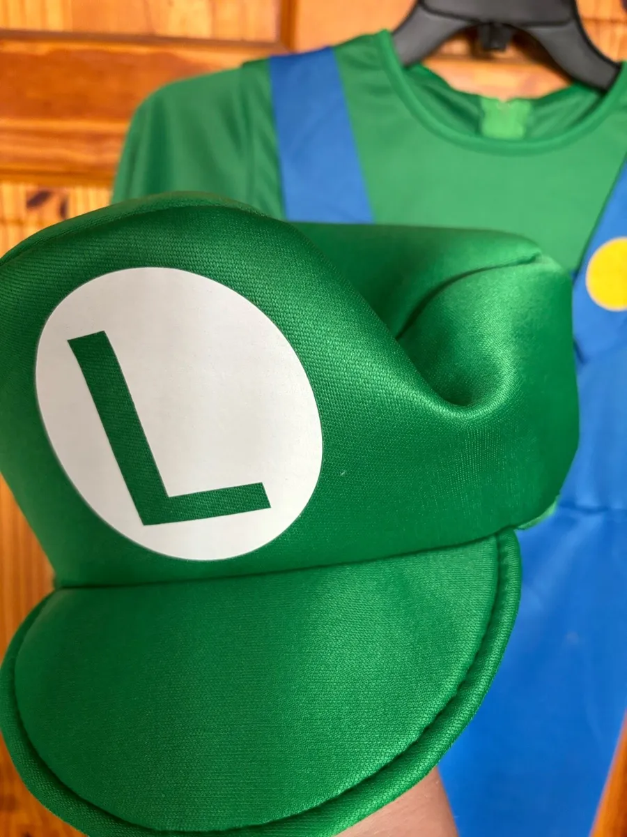 Kids Boys Luigi Costume Plumber Fancy Dress M 6-8 - Image 4