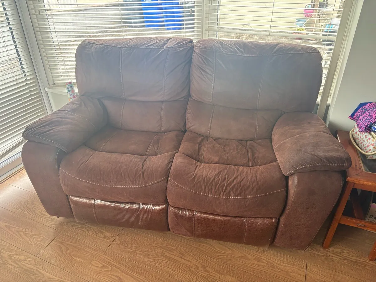 Brown 2 seater recliner - Image 2