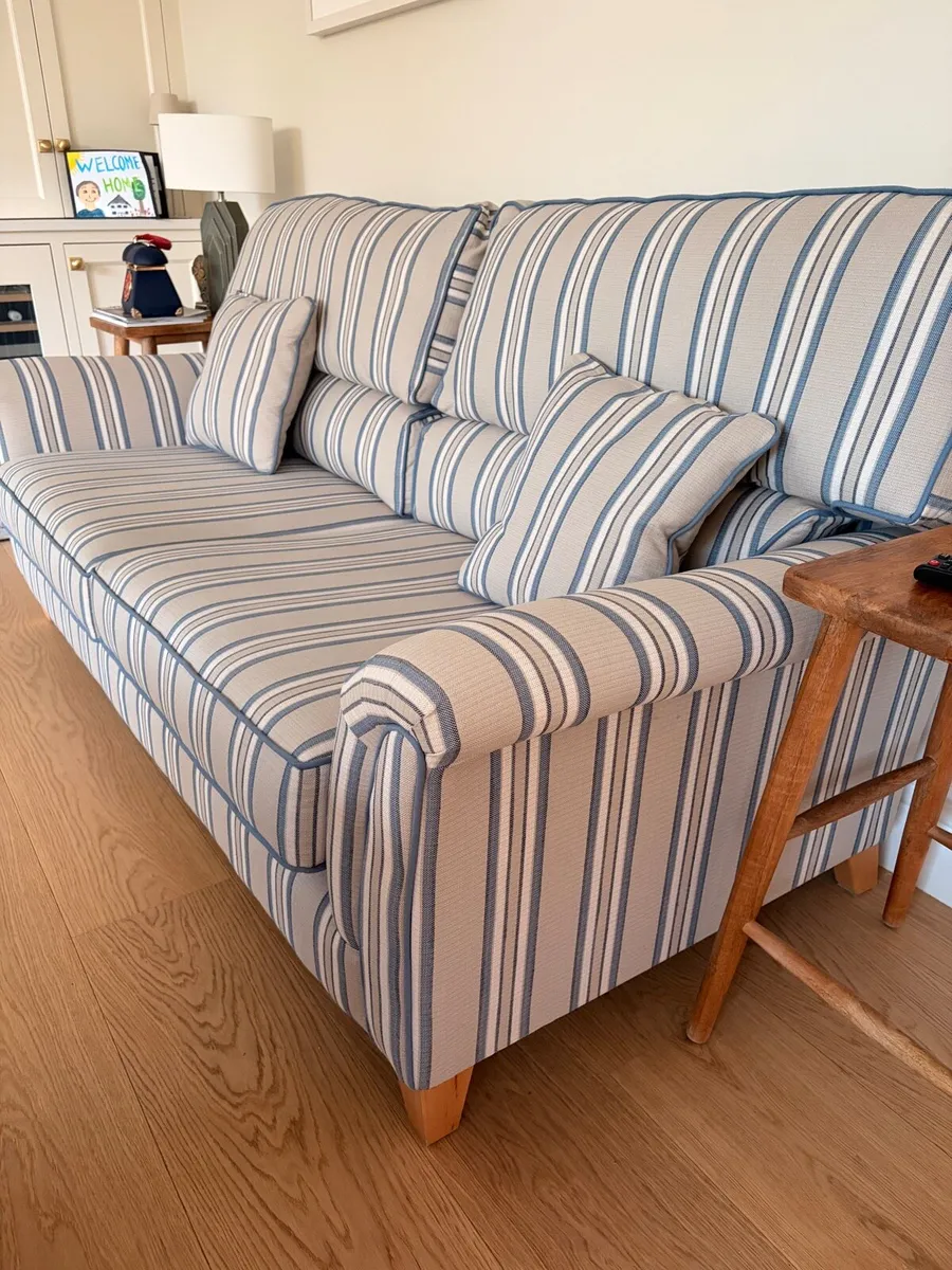 Blue and Grey Couches with custom made Fouton - Image 2