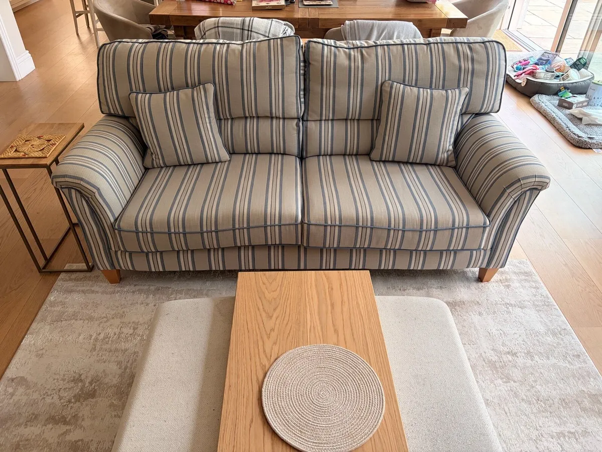 Blue and Grey Couches with custom made Fouton - Image 4