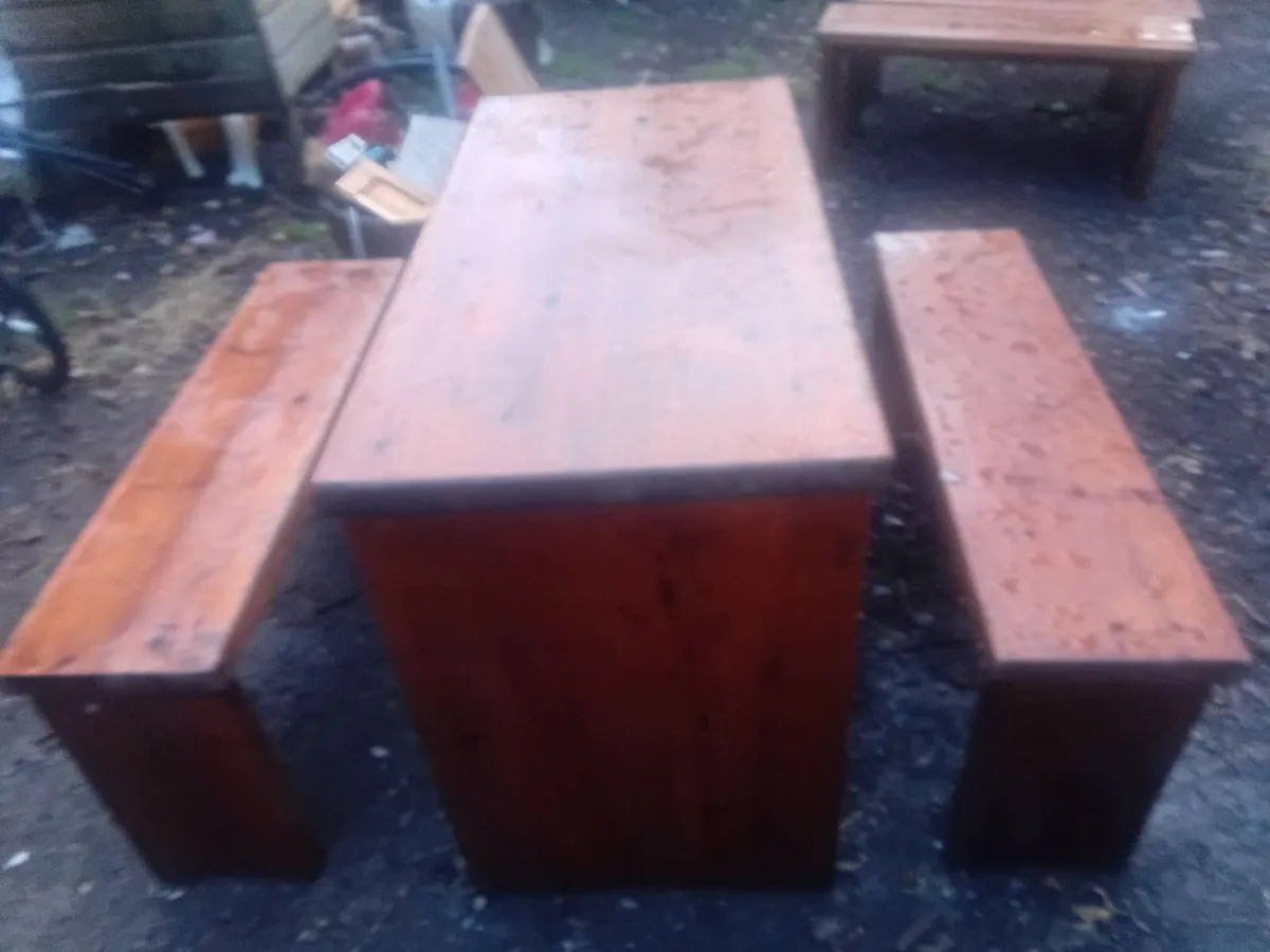 Solid Wood Table and Benches - Image 1