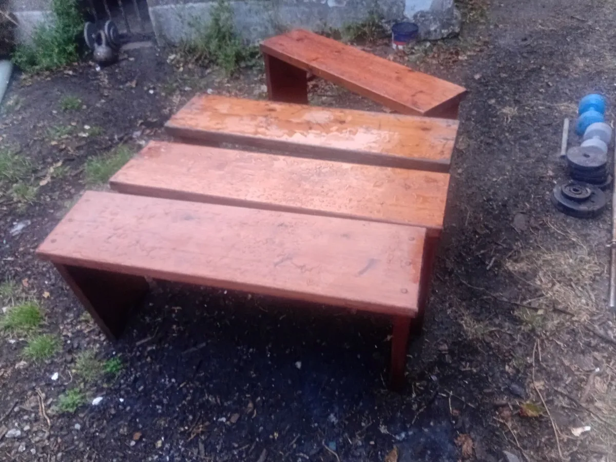 Solid Wood Table and Benches - Image 2