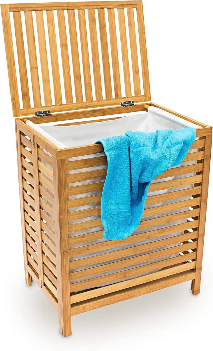Wooden Laundry Hamper Linen Basket 100L Natural - Image 1