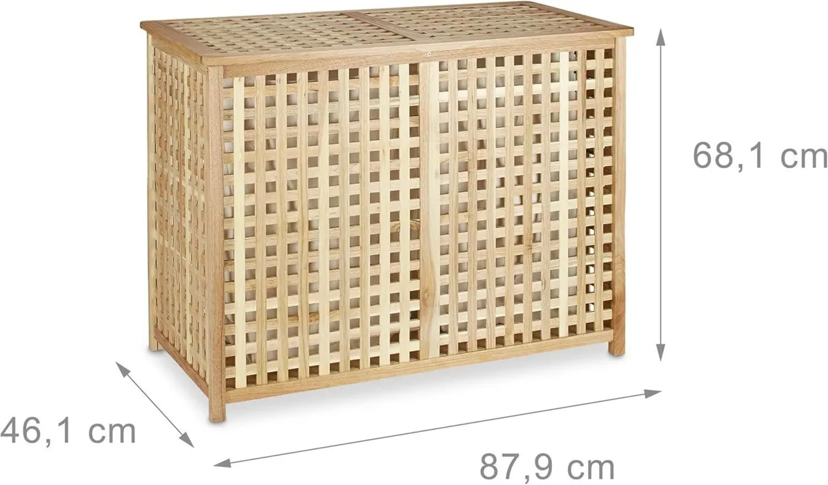 Double Laundry Hamper Basket 2 Part Bin 46.1 - Image 4