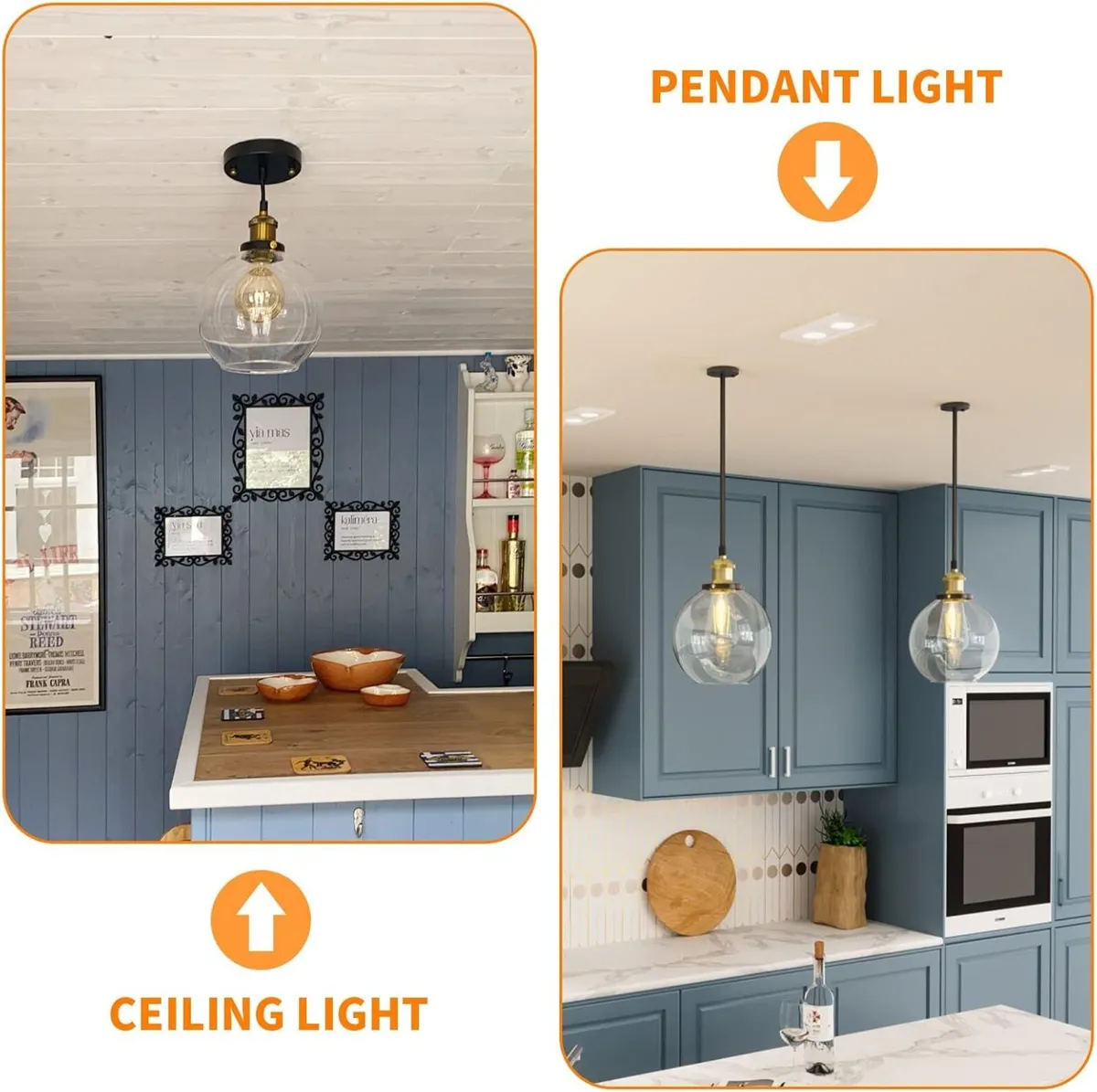 Frideko Pendant Light Vintage Glass Clear Kitchen - Image 3