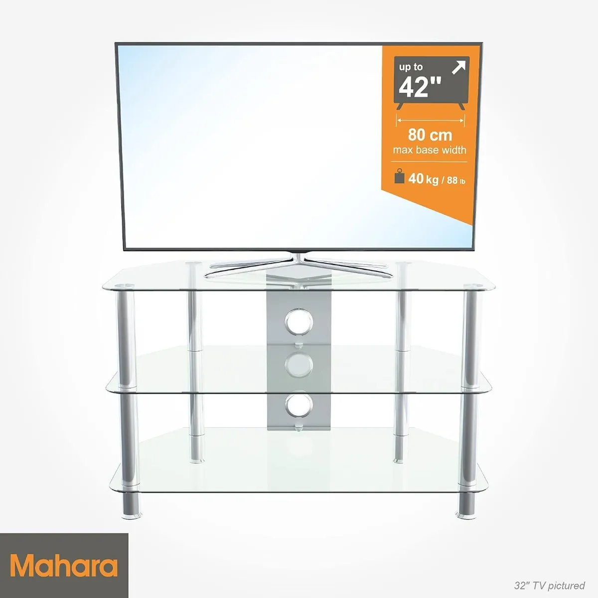 Glass Corner TV Stand Universal Clear Unit 80CM - Image 2
