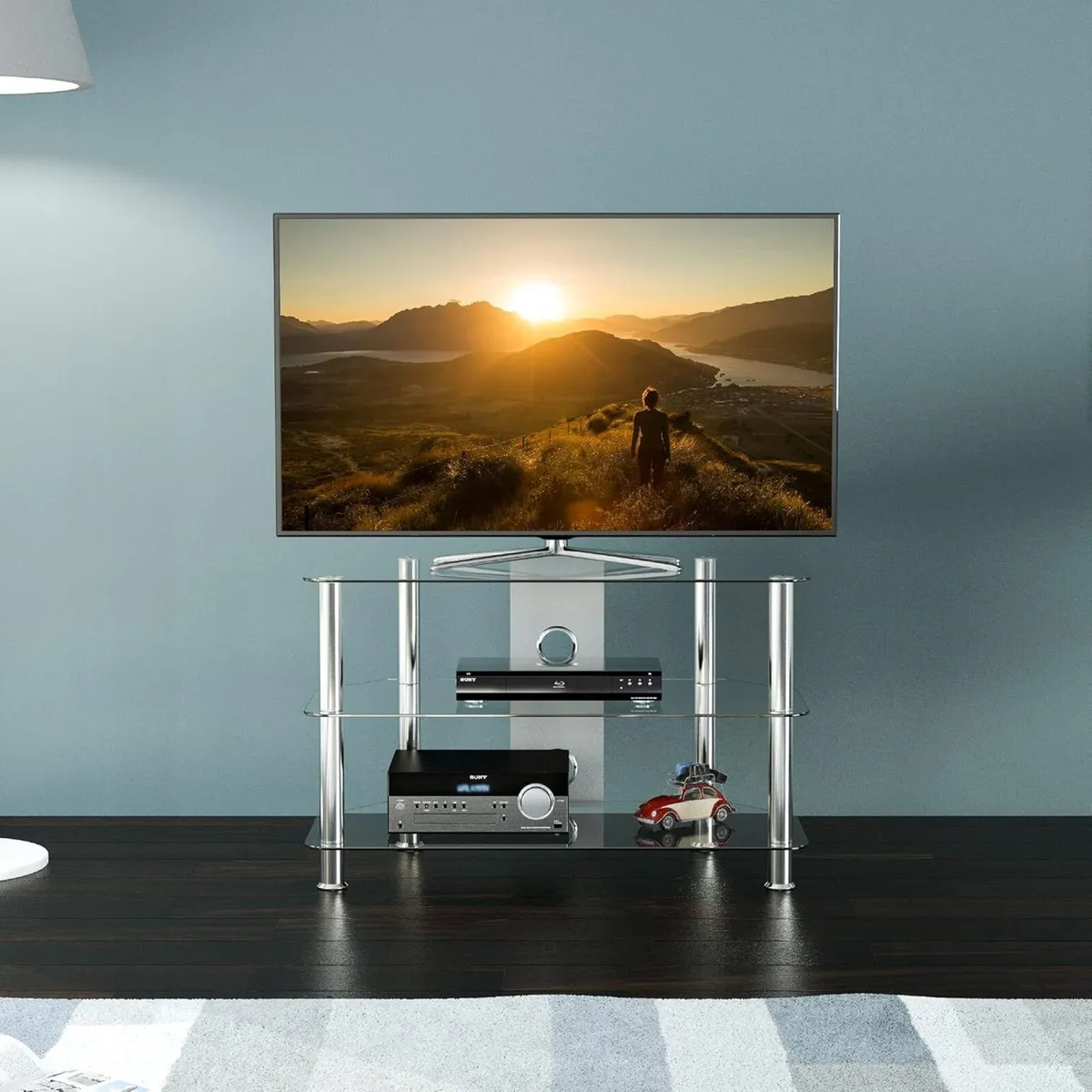 Glass Corner TV Stand Universal Clear Unit 80CM - Image 3