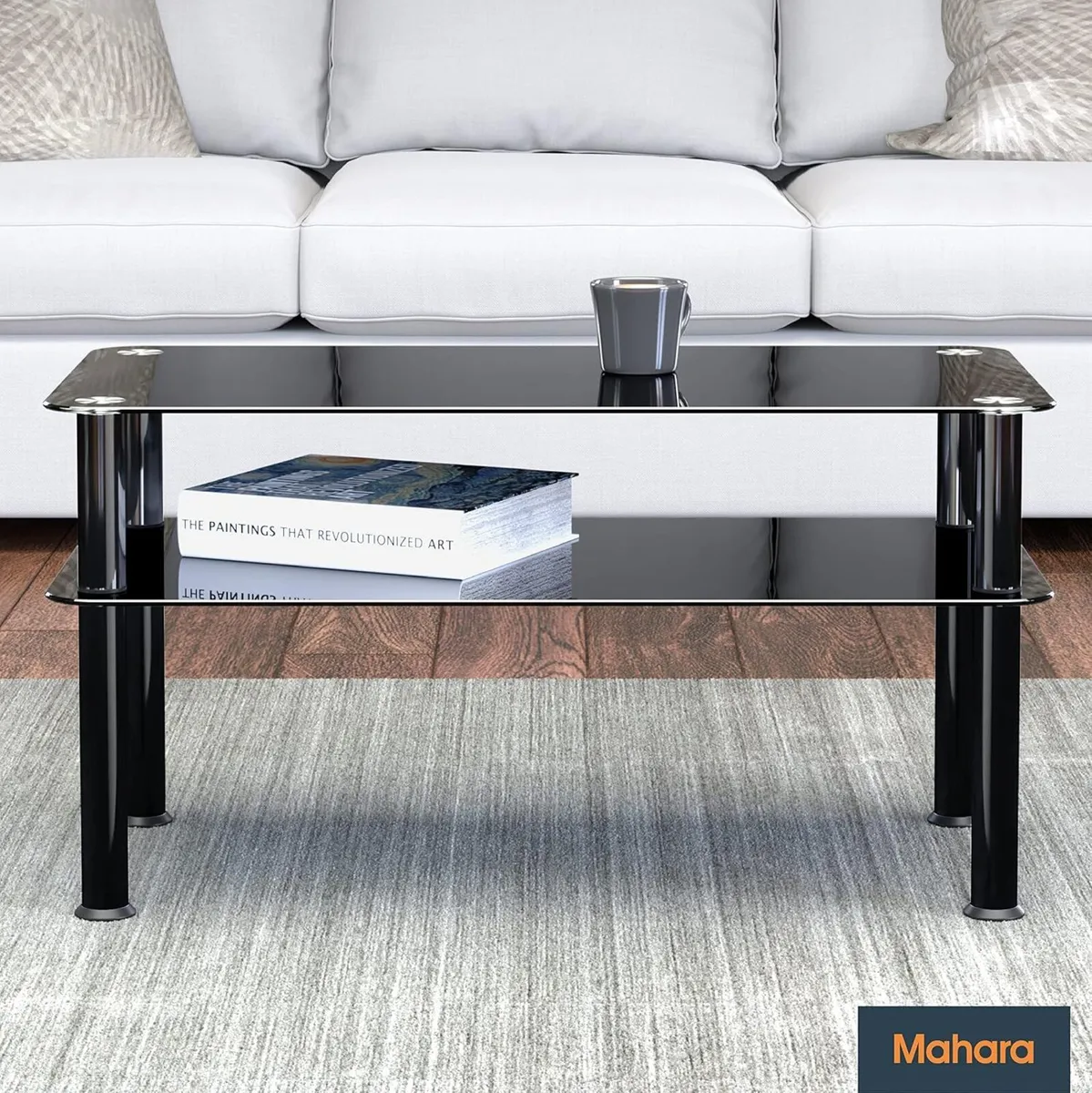 Glass Coffee Table Slimline Side with Shelf - Image 2
