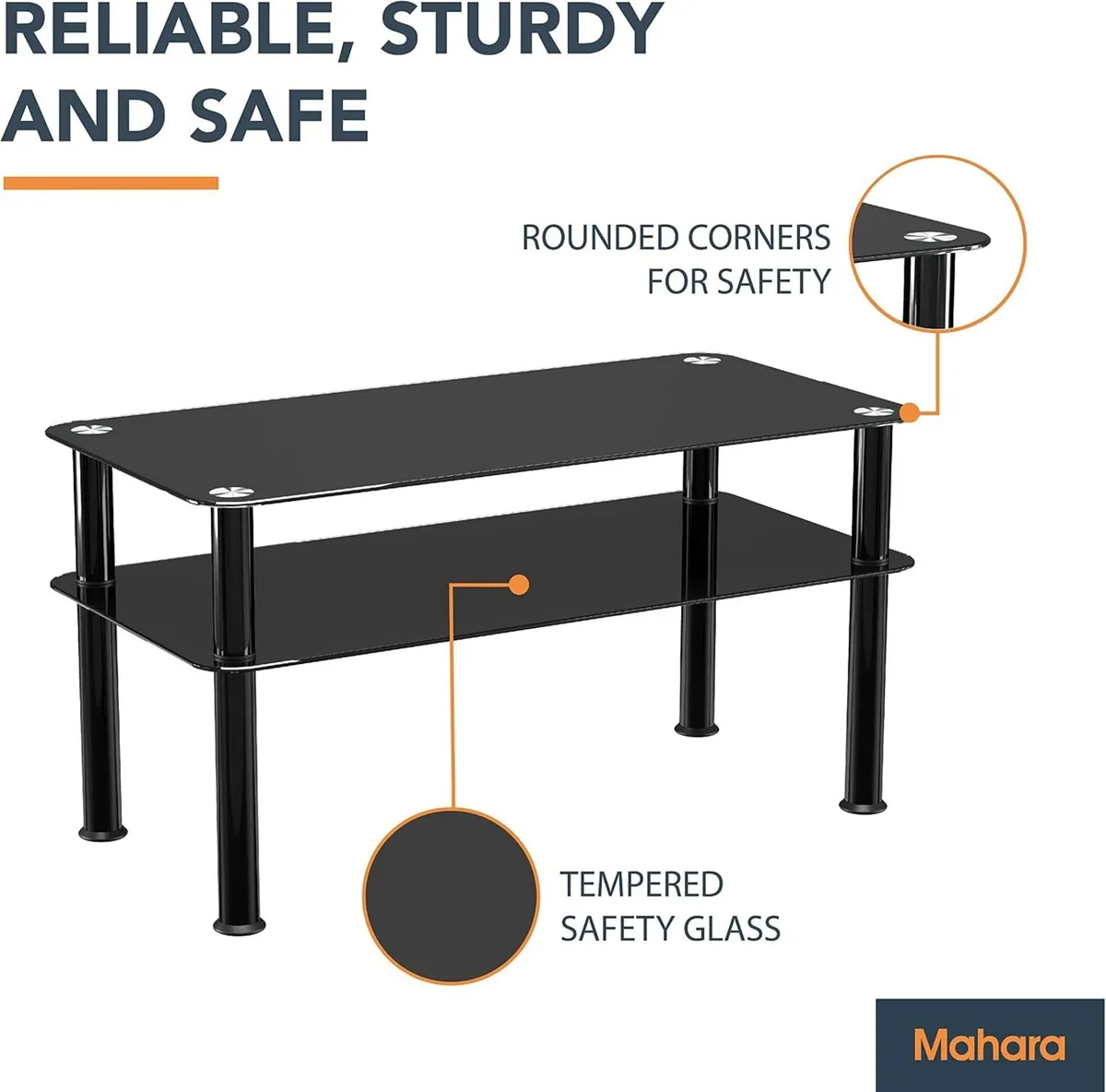 Glass Coffee Table Slimline Side with Shelf - Image 4