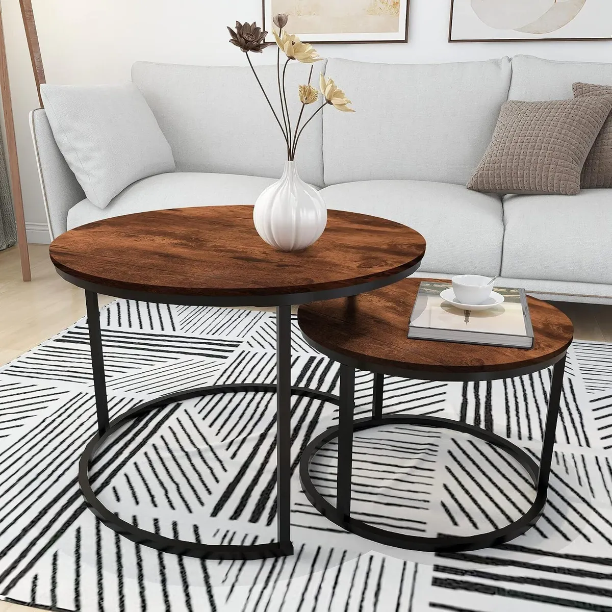 Round Nesting Coffee Table Modern Side End (Set - Image 1
