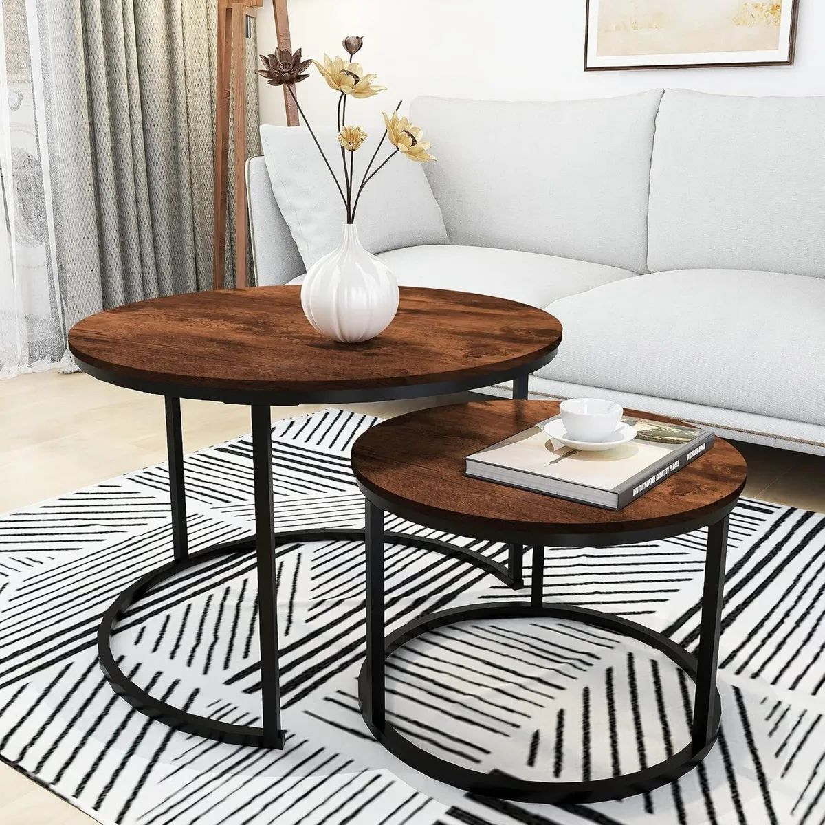 Round Nesting Coffee Table Modern Side End (Set - Image 3