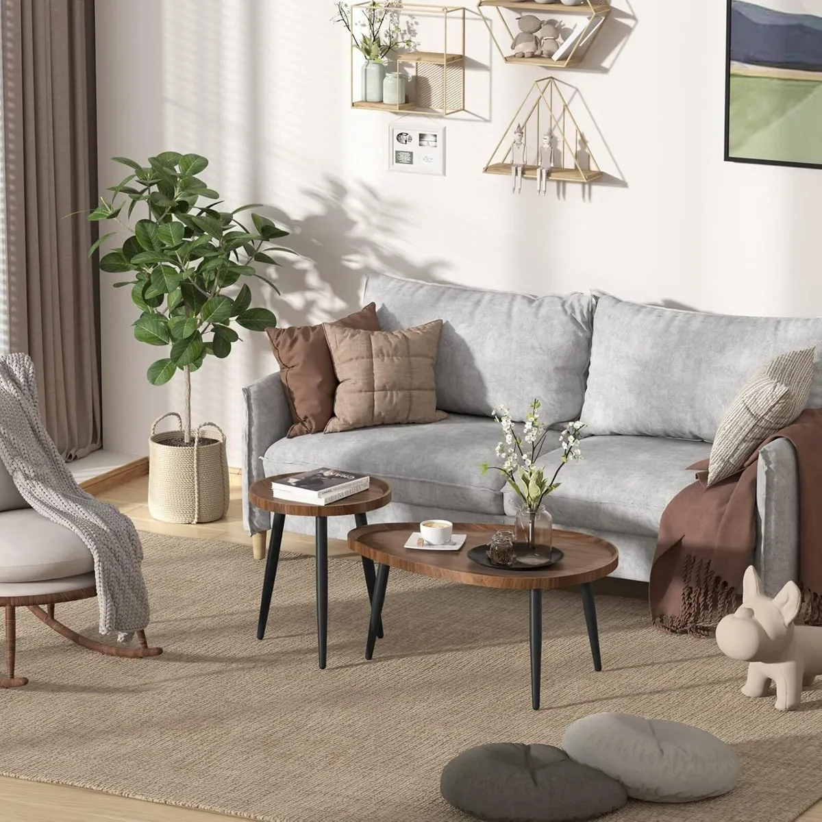 Oval Coffee Table Nest Wood: 2 Nesting Set - Image 2