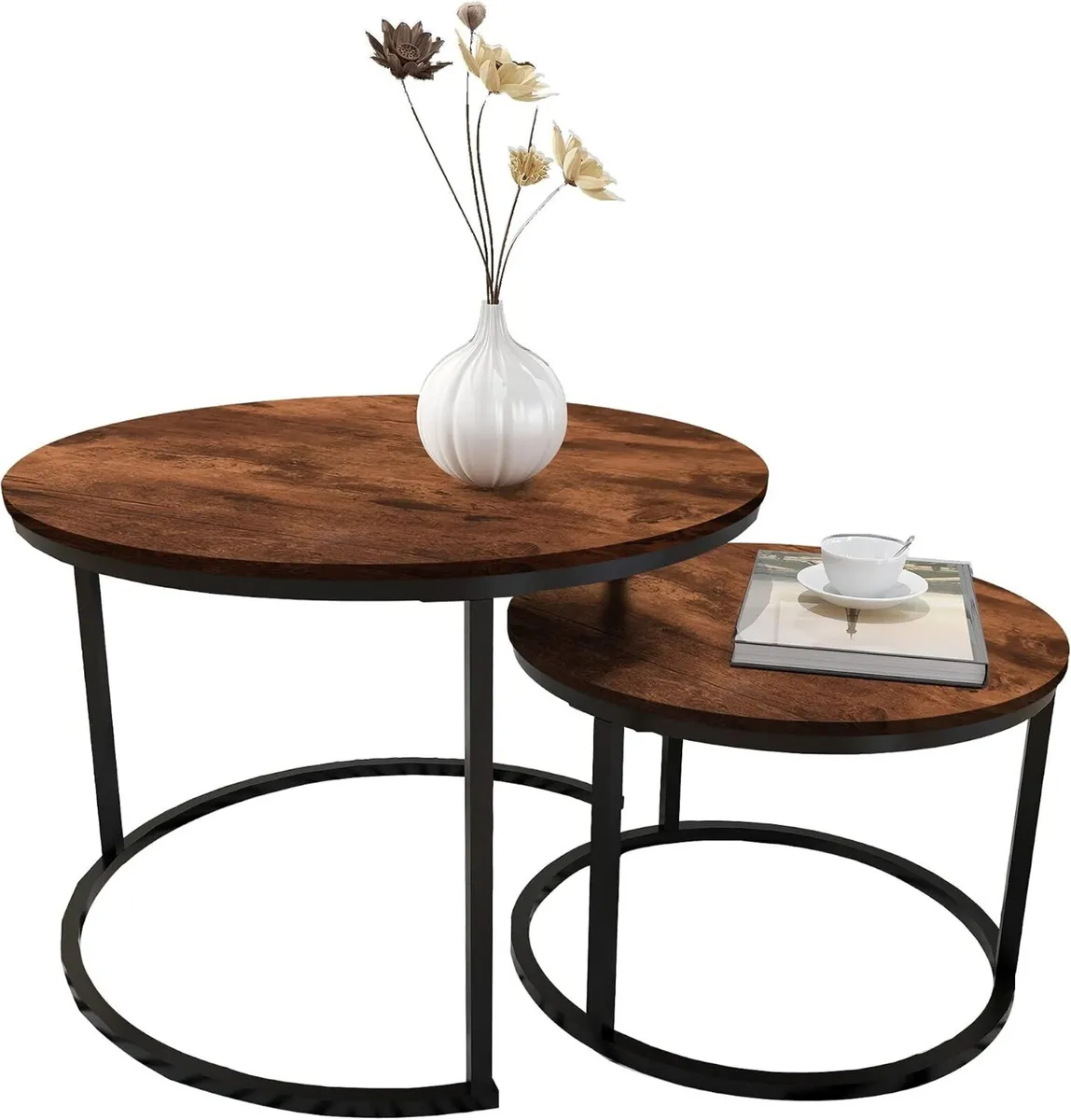 Round Nesting Coffee Table Modern Side End (Set - Image 4