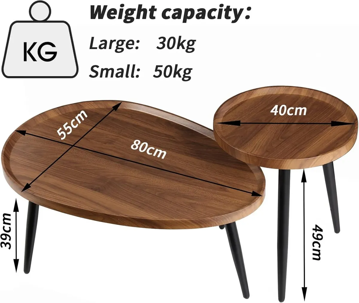Oval Coffee Table Nest Wood: 2 Nesting Set - Image 3