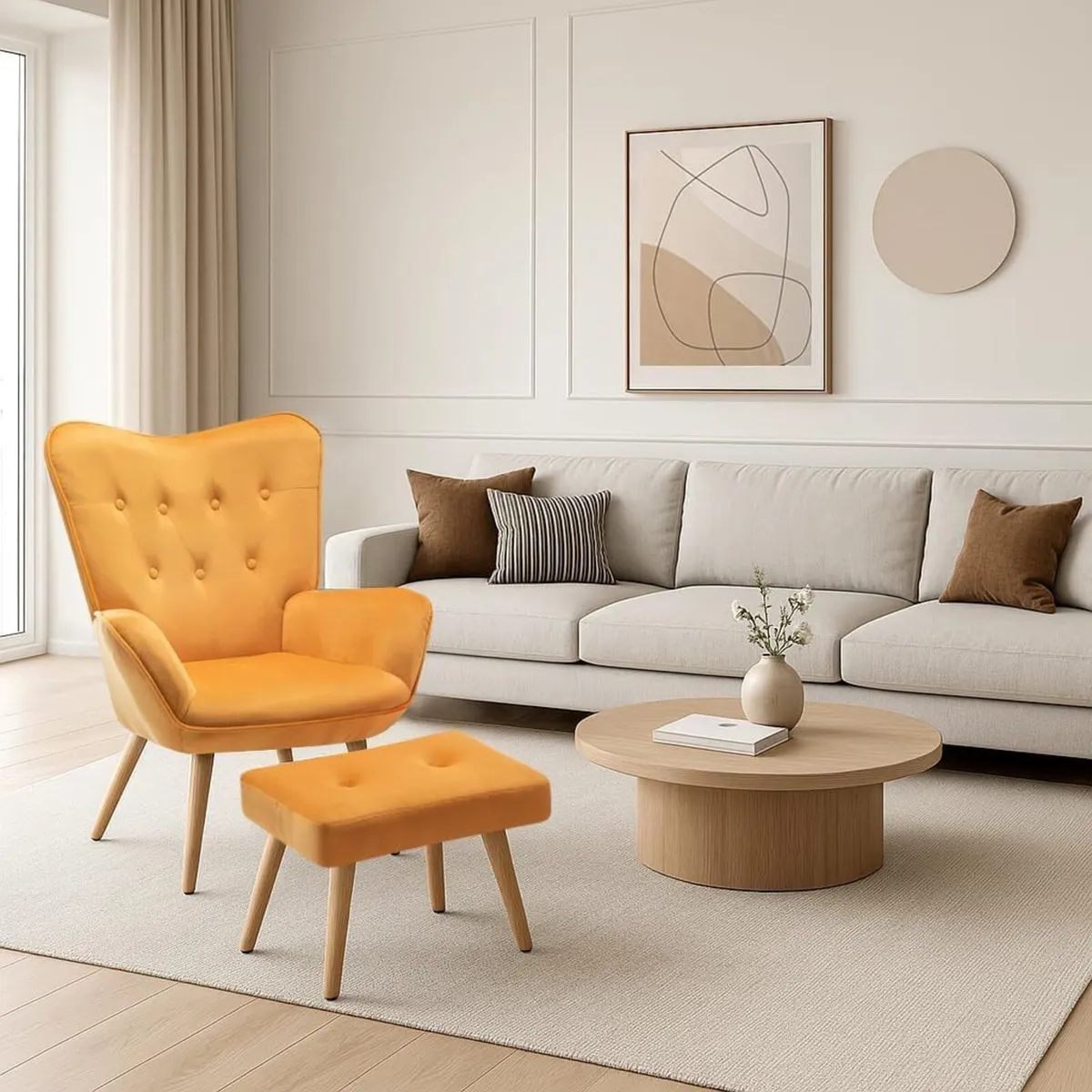 Armchair with Footstool Comfy Velvet Living Room - Image 4