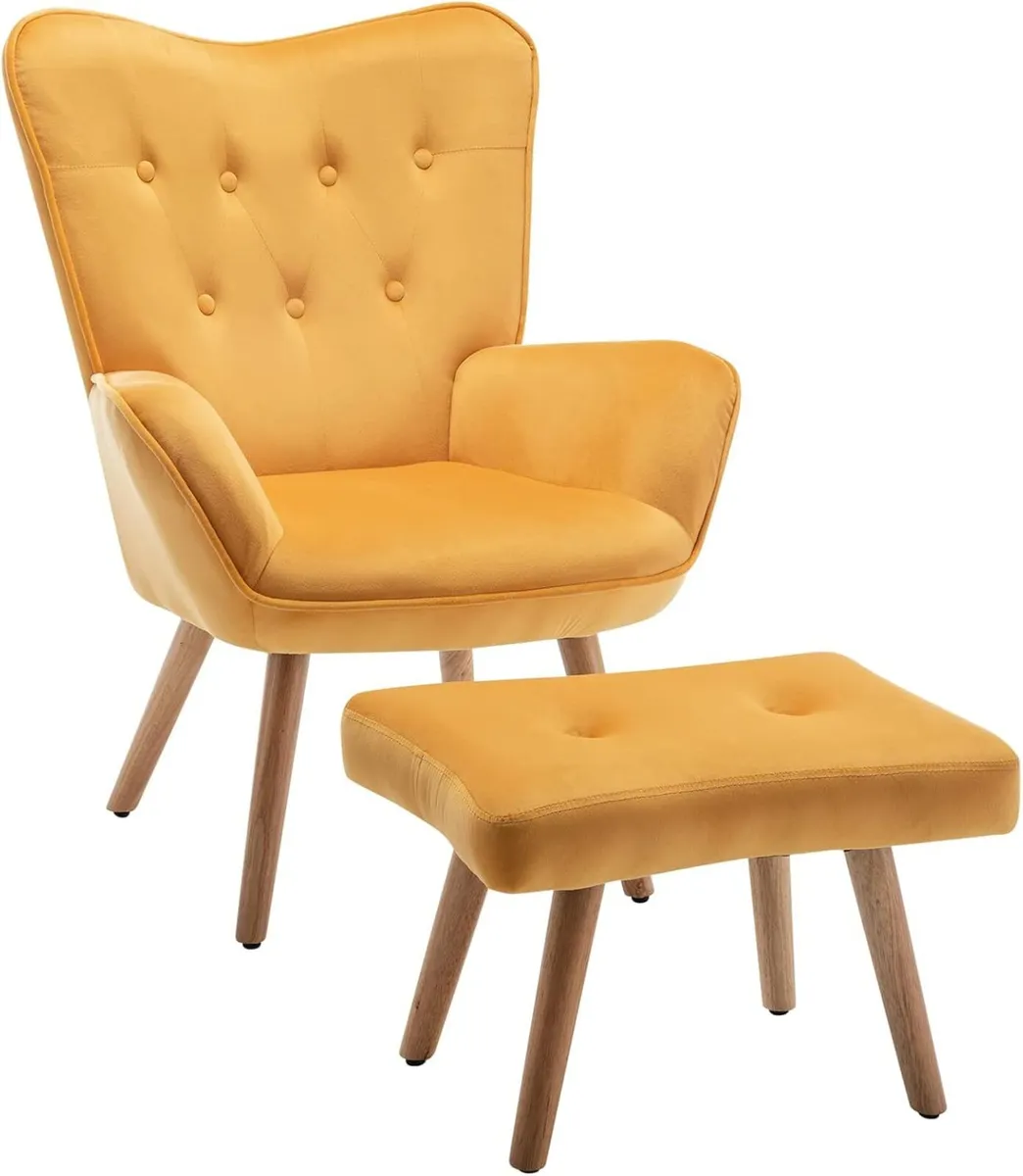 Armchair with Footstool Comfy Velvet Living Room - Image 1