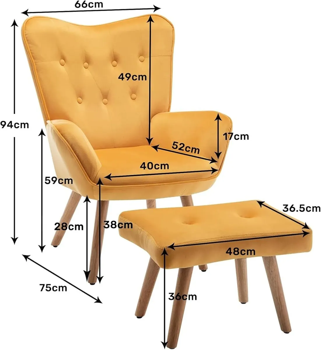 Armchair with Footstool Comfy Velvet Living Room - Image 3