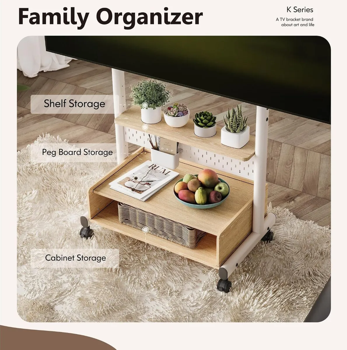 TV Stand on Wheels with Peg Board - Image 2