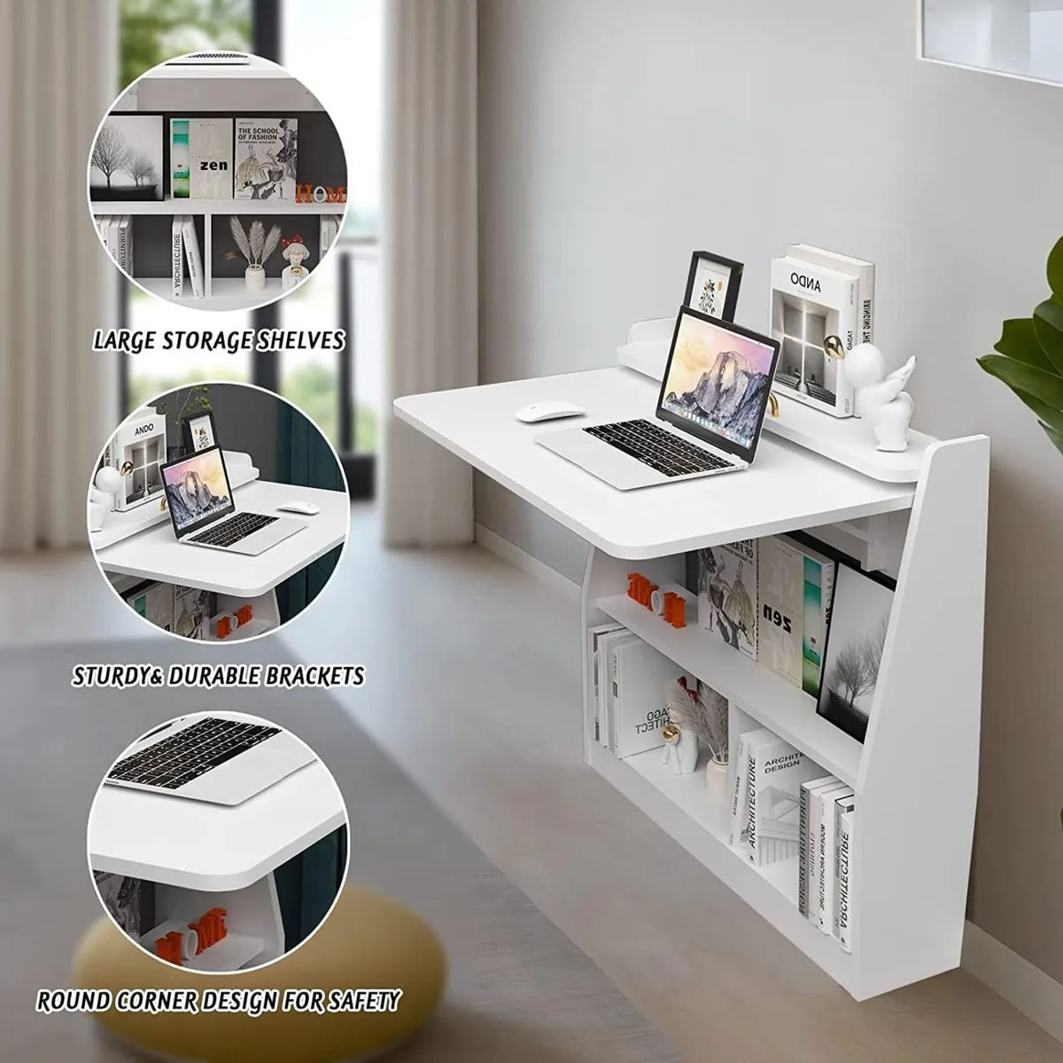 Wall Mounted Drop-Leaf Table Wooden Laptop Desk - Image 3