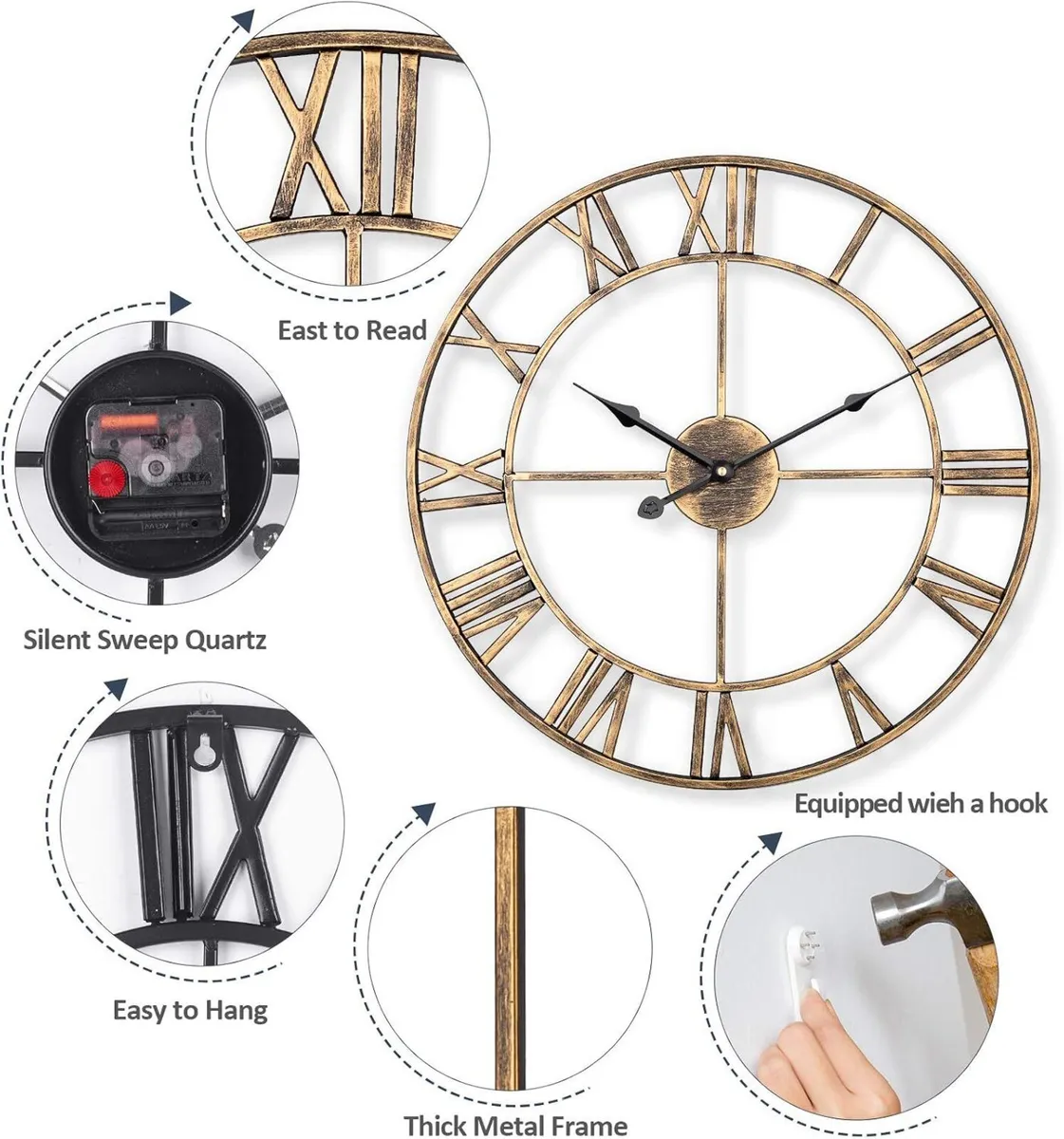 Silent Metal Skeleton Wall Clock European - Image 4