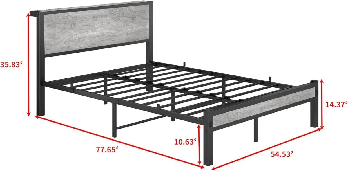 Rustic Bed Frame Storage Wooden Headboard Metal - Image 2