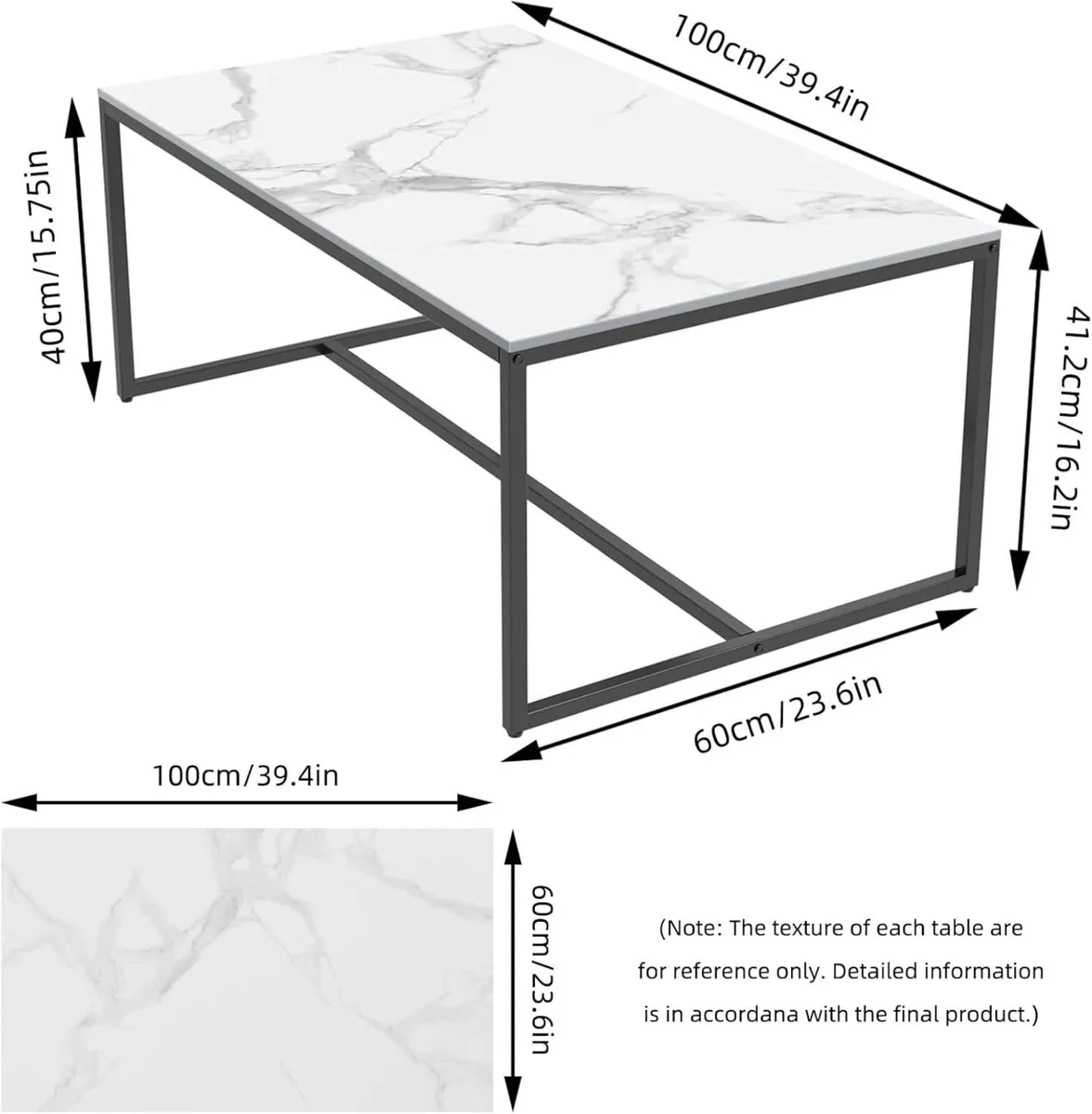 Coffee Tables Sintered Stone: 100CM Long Marble - Image 2