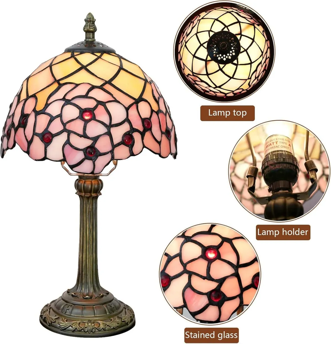 Tiffany Lamp Stained Glass Table 8x8x14 Inches - Image 2
