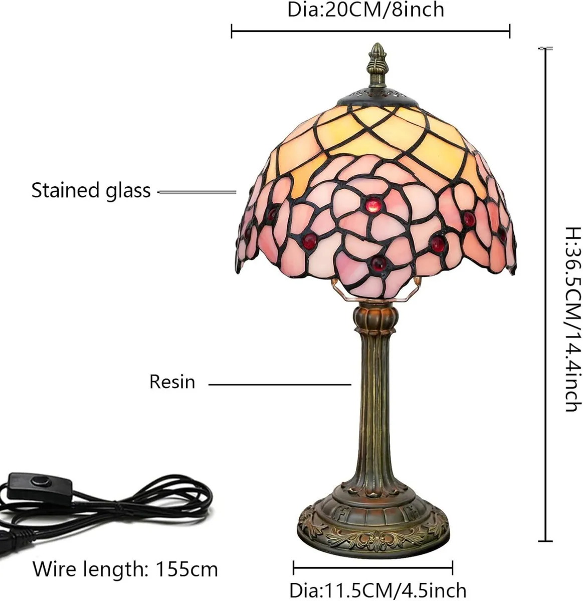 Tiffany Lamp Stained Glass Table 8x8x14 Inches - Image 3