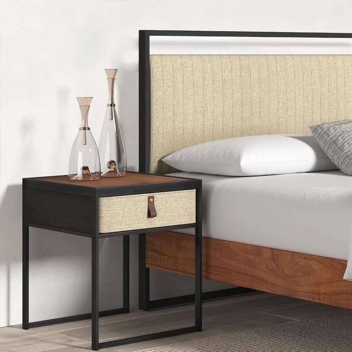 Nightstand 45x43x52CM Metal and Wood Side Table - Image 1