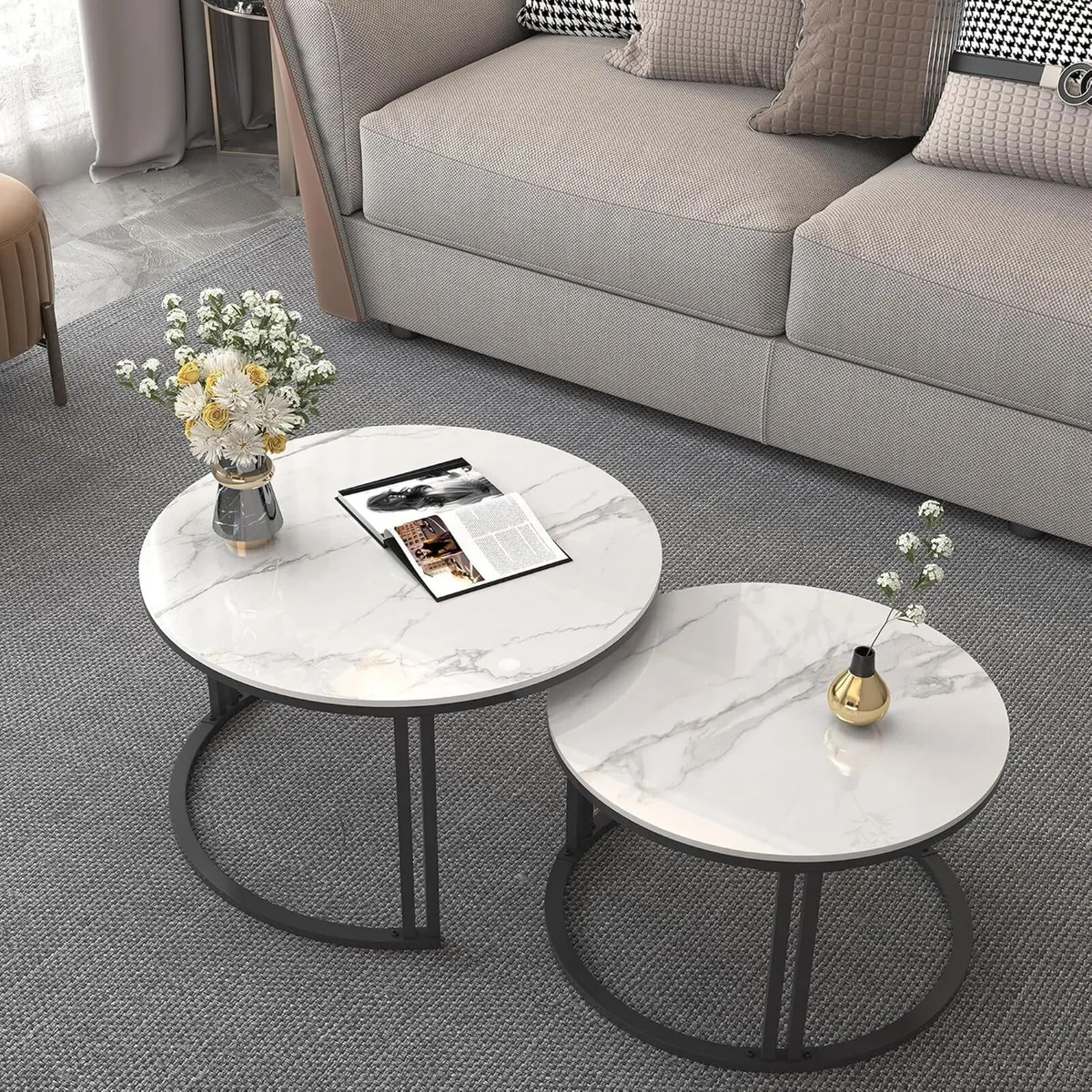 Nesting Coffee Table Sintered Stone Marble Top - Image 1