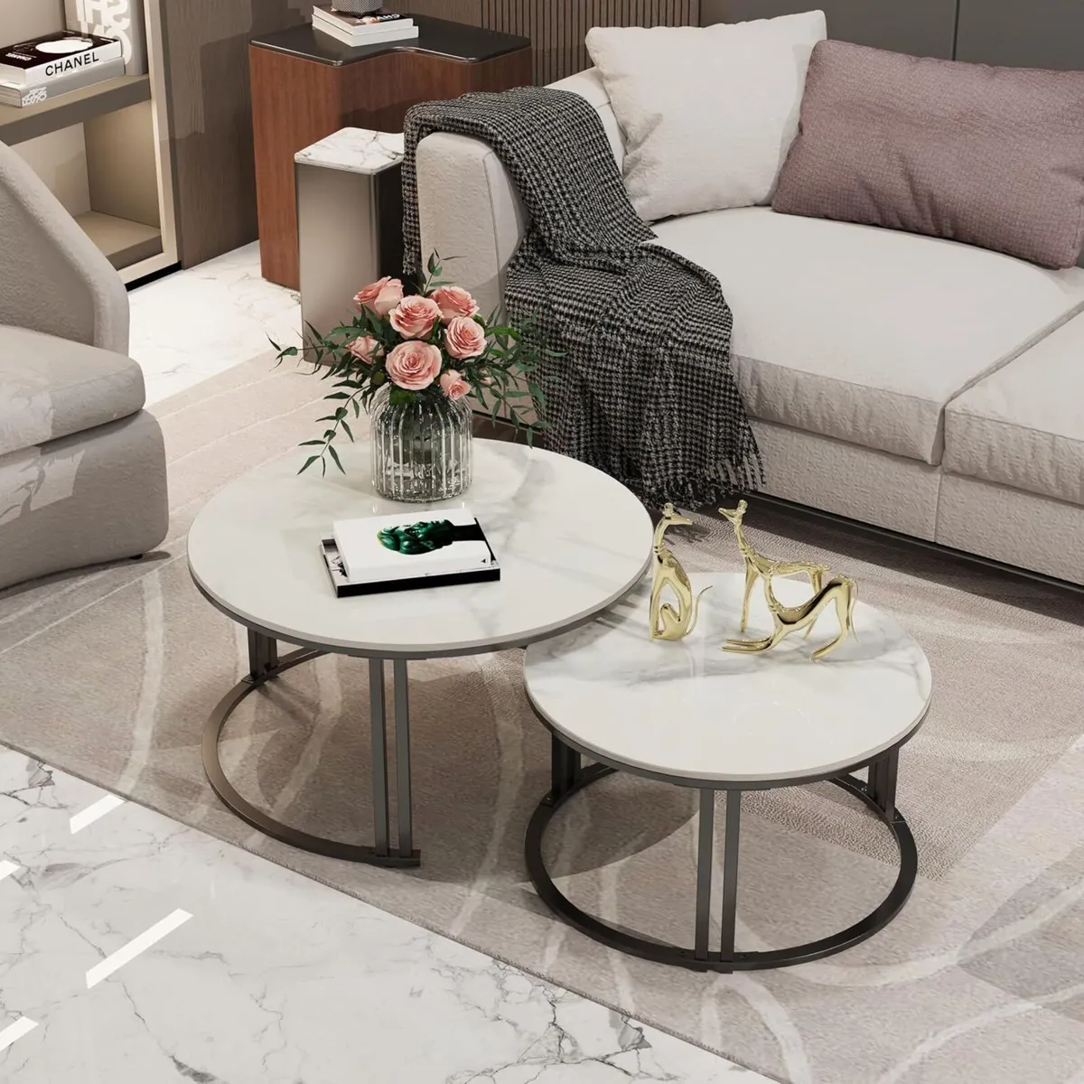 Nesting Coffee Table Sintered Stone Marble Top - Image 3