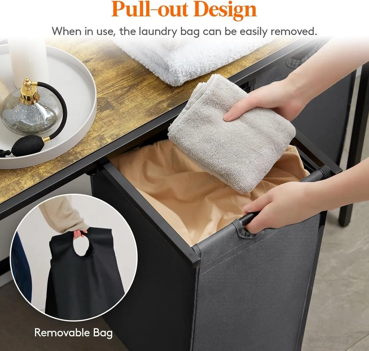 3 Sections Laundry Hamper 120L Basket with Shelf - Image 2