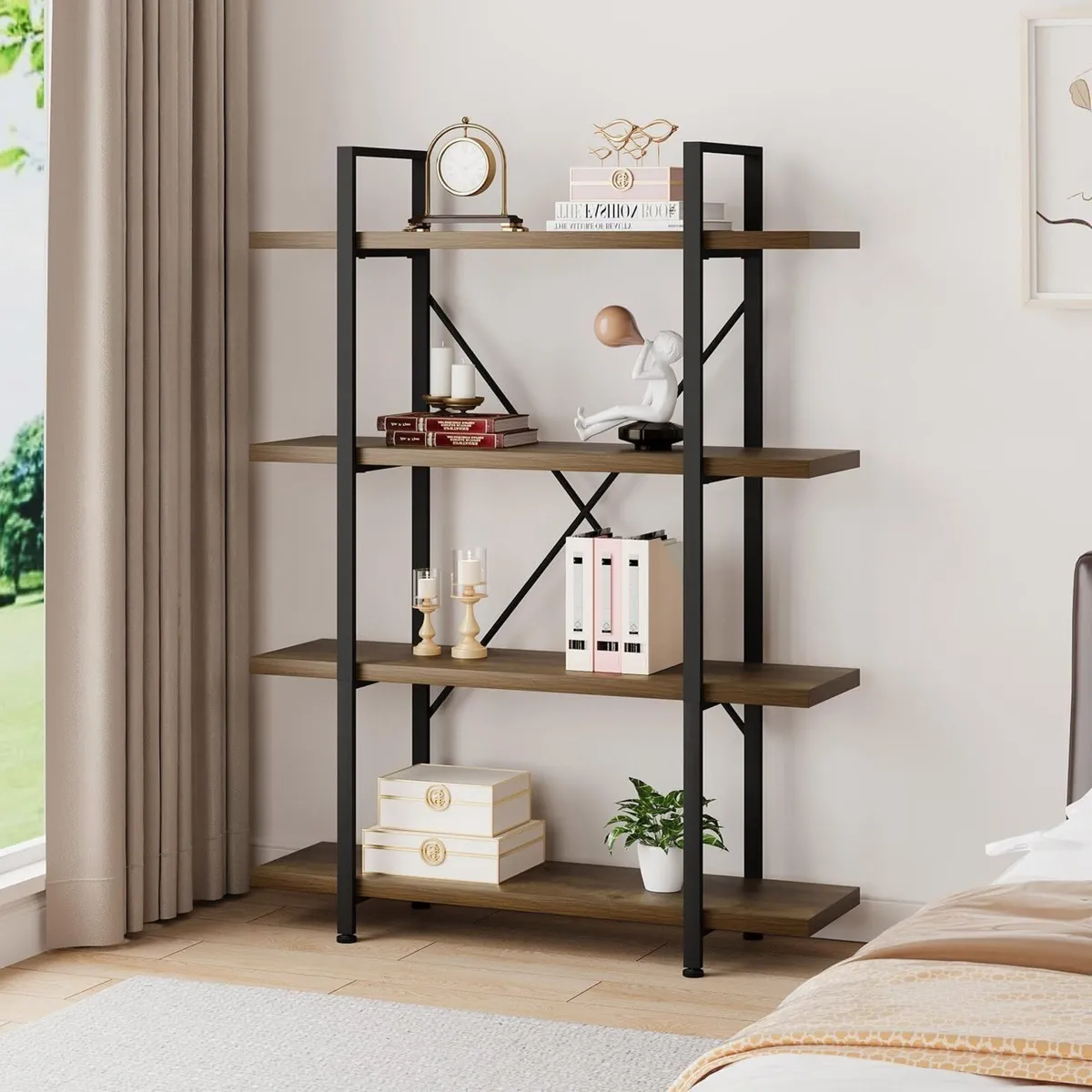 4 Tier Bookshelf Farmhouse Storage Bookcases - Image 3
