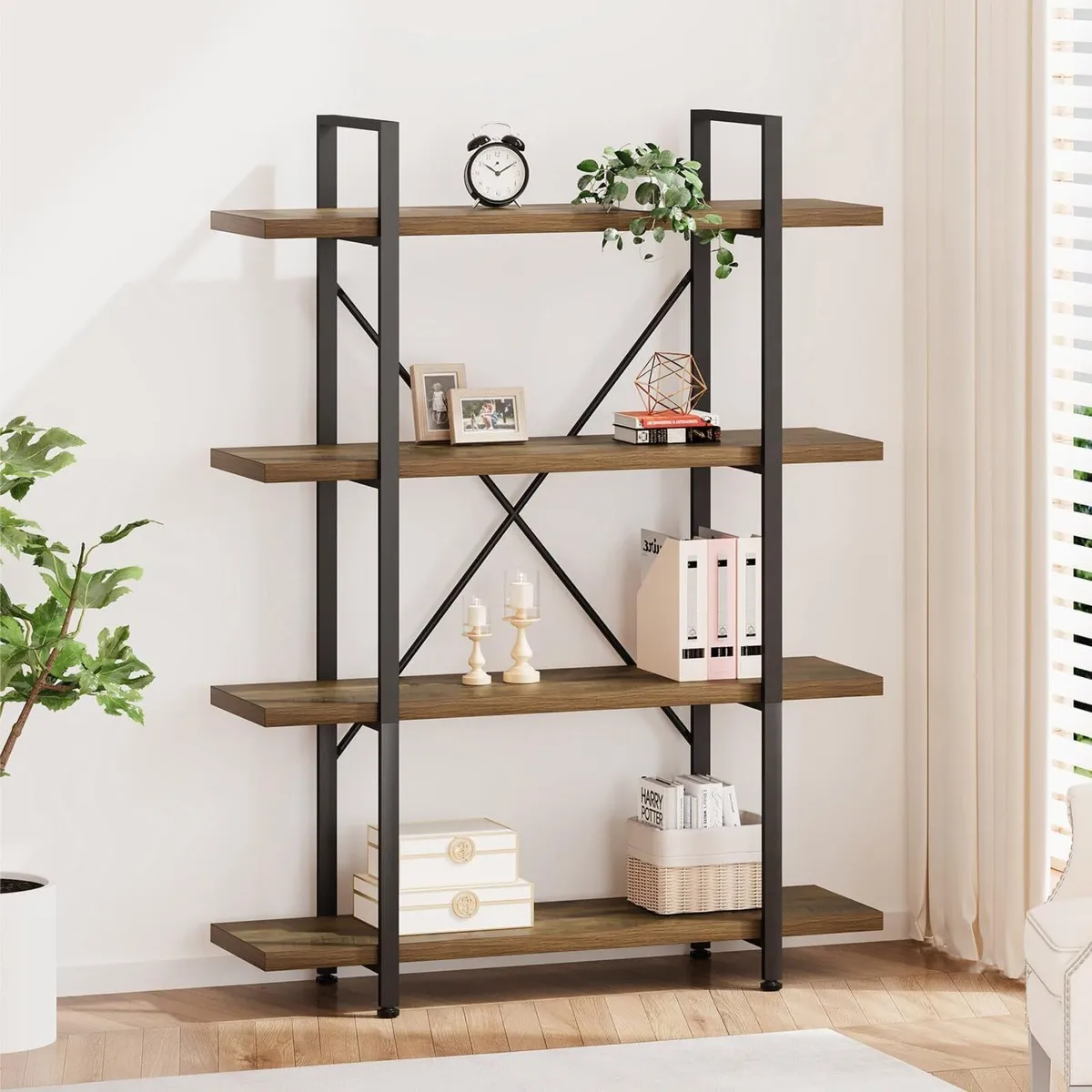 4 Tier Bookshelf Farmhouse Storage Bookcases - Image 1
