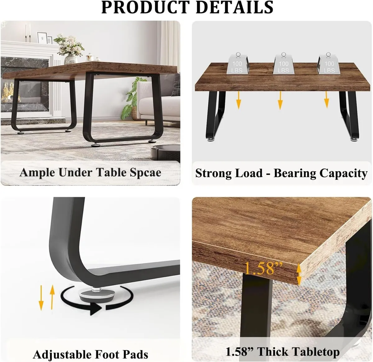 Rustic Coffee Table 60dx120wx46.5h Cm Industrial - Image 3