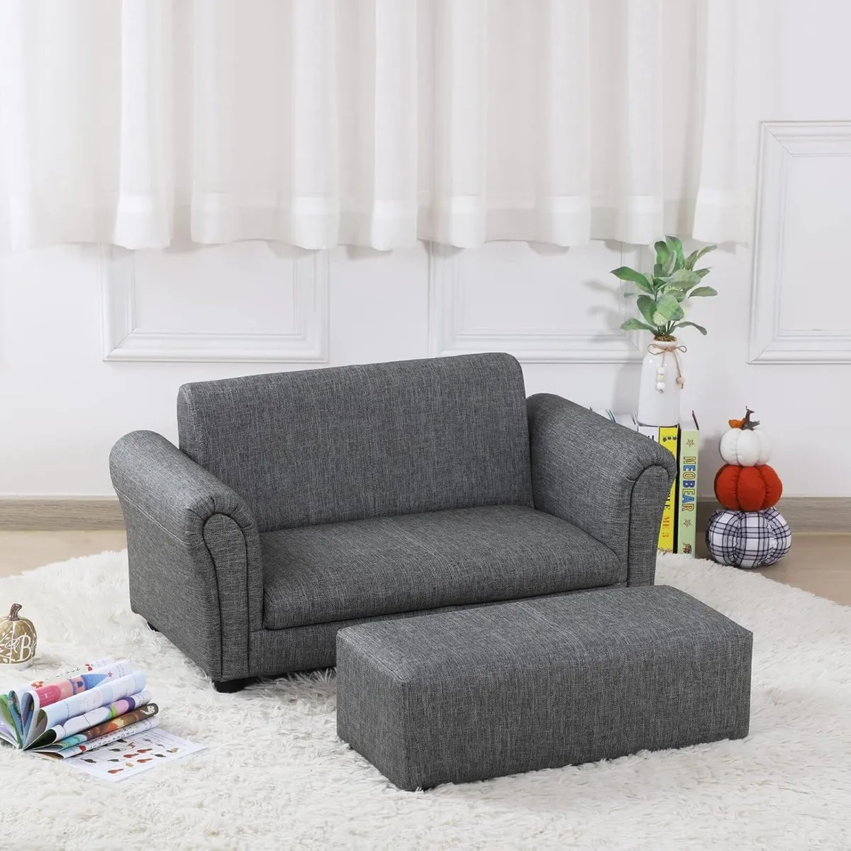 Kids Sofa Couch with Ottoman Pvc Leather Toddler - Image 2