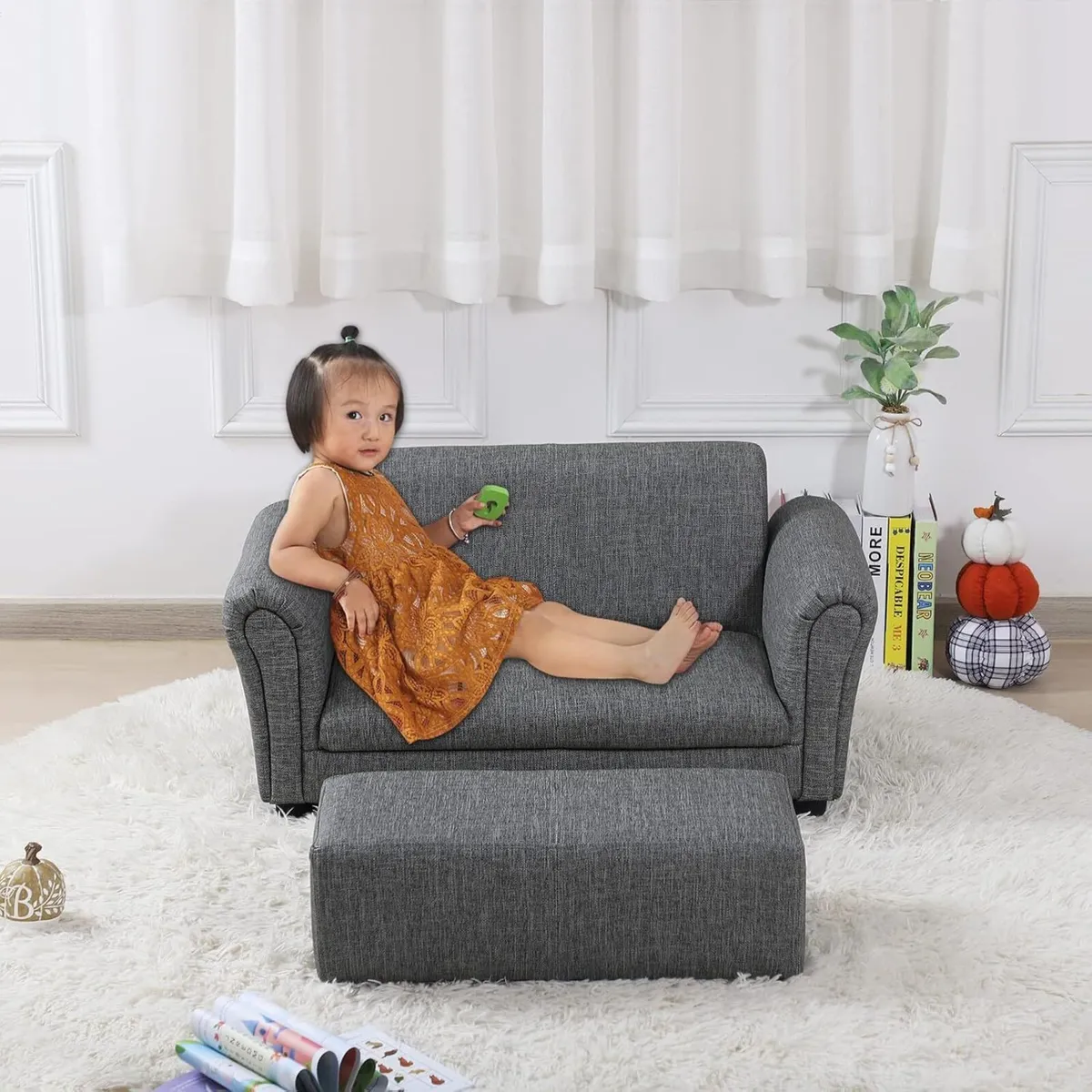 Kids Sofa Couch with Ottoman Pvc Leather Toddler - Image 4
