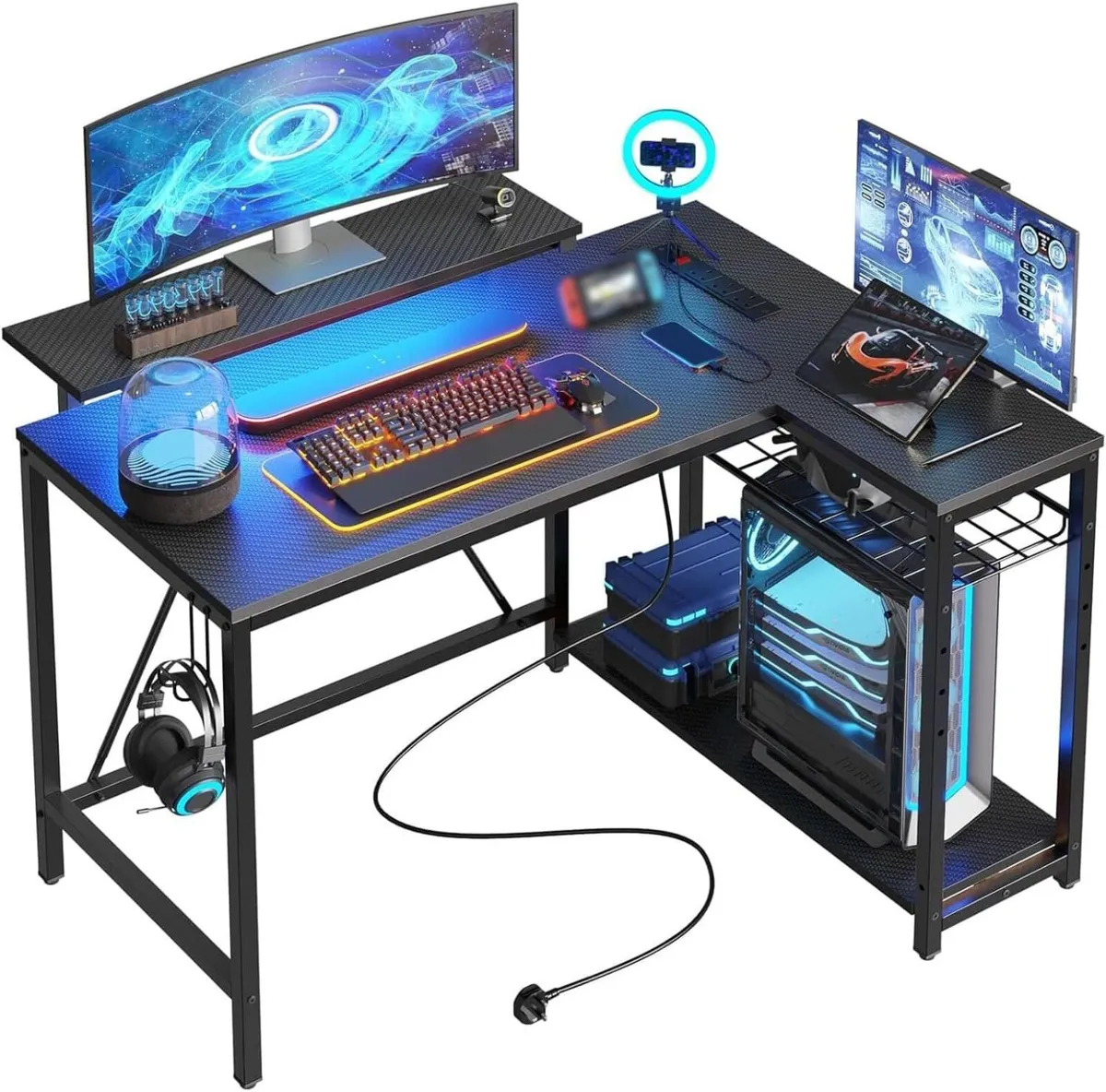 L-Shaped Gaming Desk with RGB LED Lights - Image 1