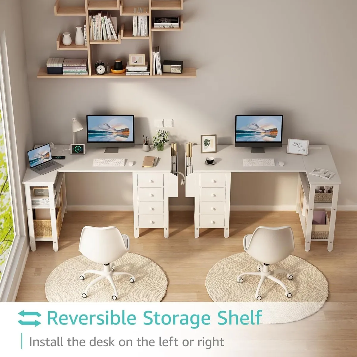 L Shaped Computer Desk with Drawers Storage - Image 4