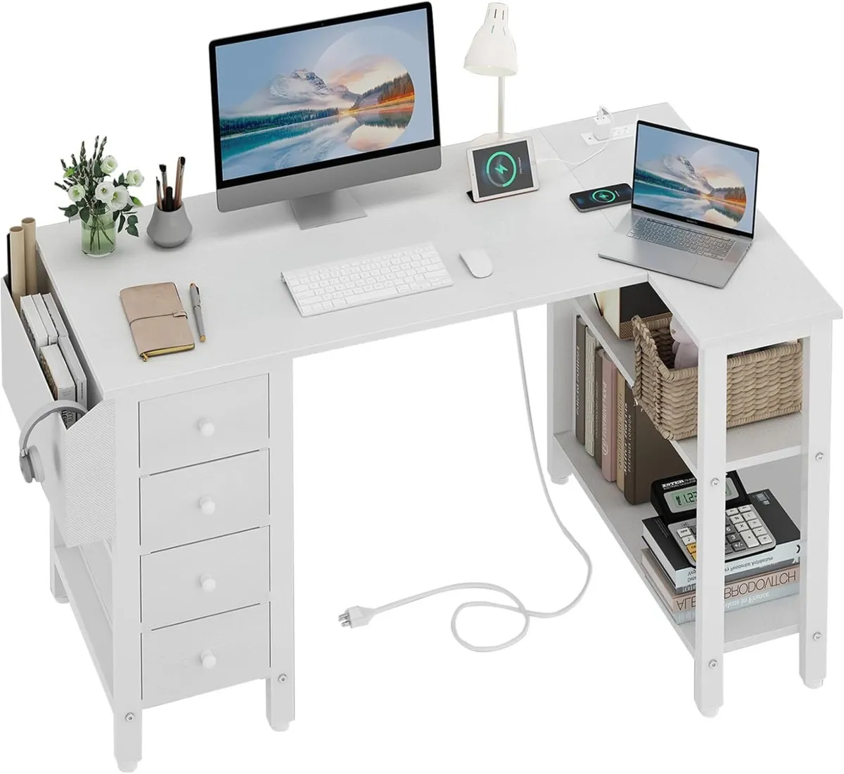 L Shaped Computer Desk with Drawers Storage - Image 1