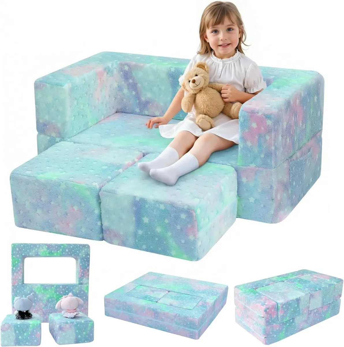 Kids Sofa Bed Toddler Armchair Couch Glow Stars - Image 1