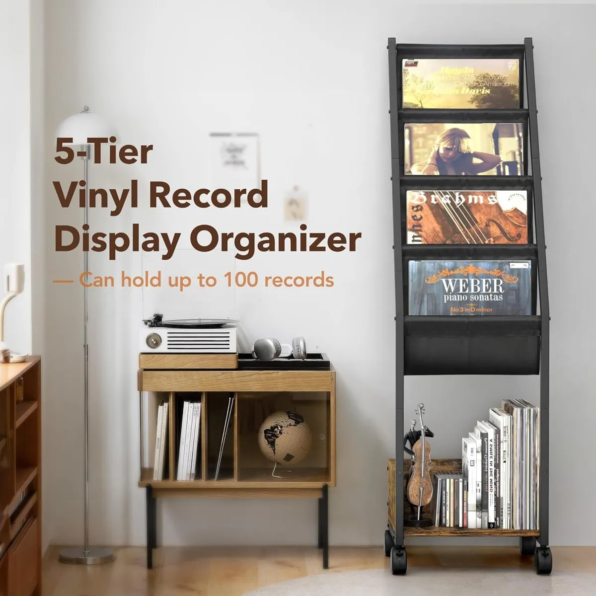 4-Tier Vinyl Record Storage Cabinet with Display - Image 2