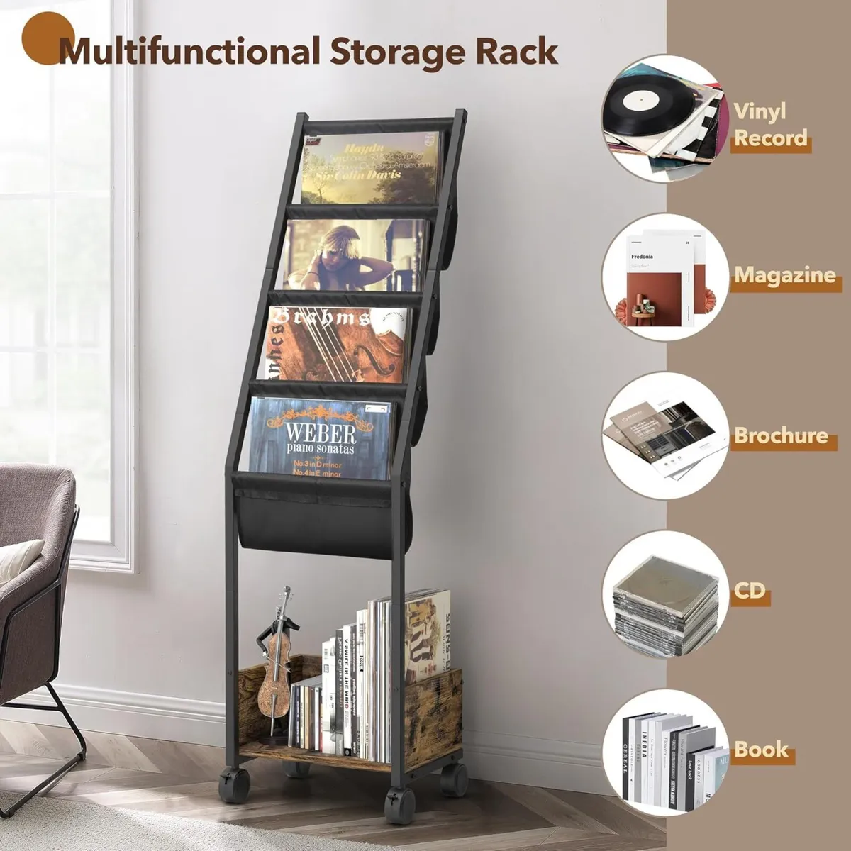 4-Tier Vinyl Record Storage Cabinet with Display - Image 3